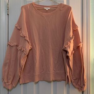 Time and Trie Light Pink Pullover Sweatshirt Ruffle Sleeve Size XXL